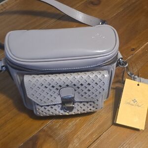 NWT PATRICIA NASH Gray Crossbody Bag with Lattice Design